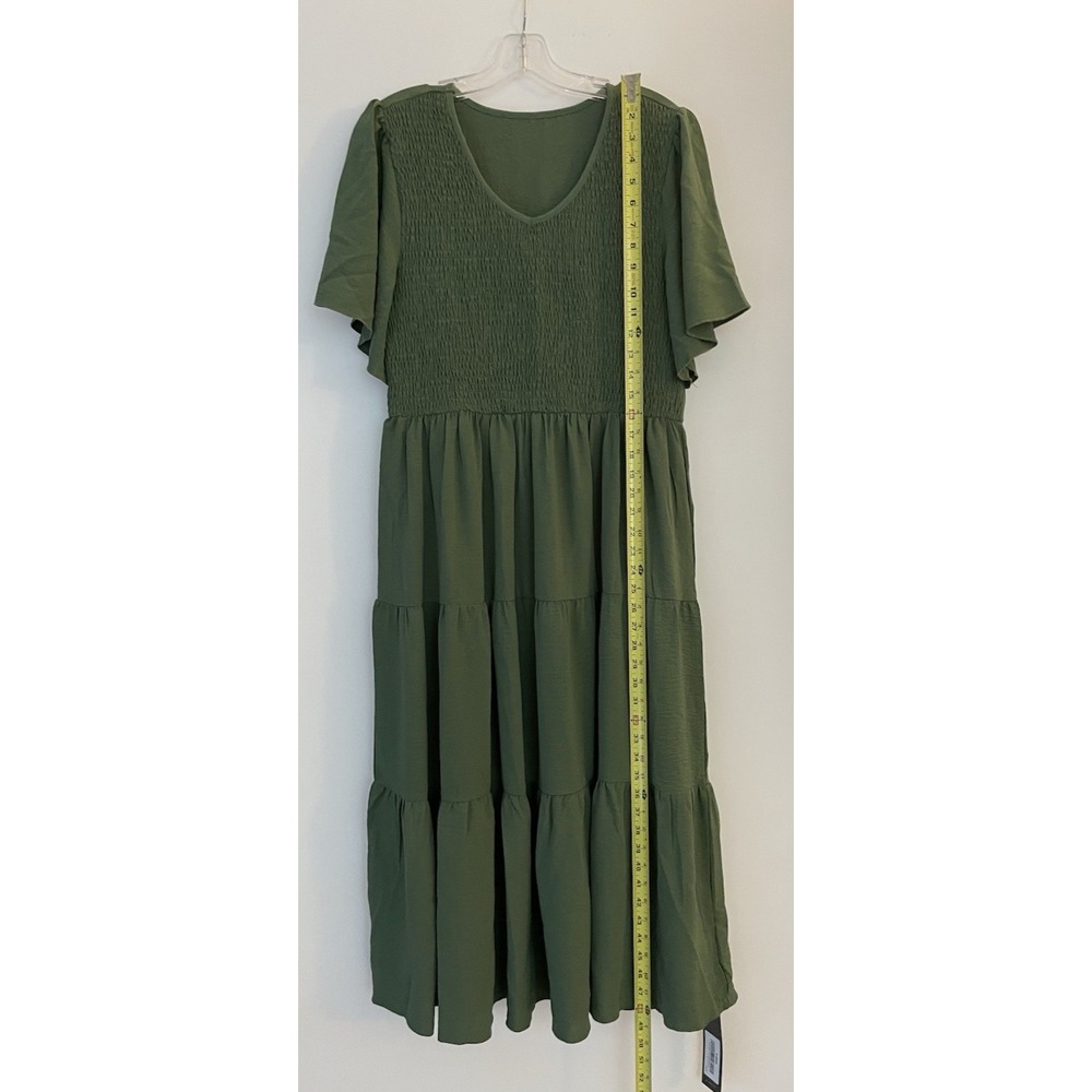S. Deer Tierd Women's Green Midi Dress Lined Stretch Size XL - Picture 2 of 11